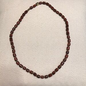 Brown Tortoise Barrel Beads 24” Necklace Art Glass with Brass Spacers Greece